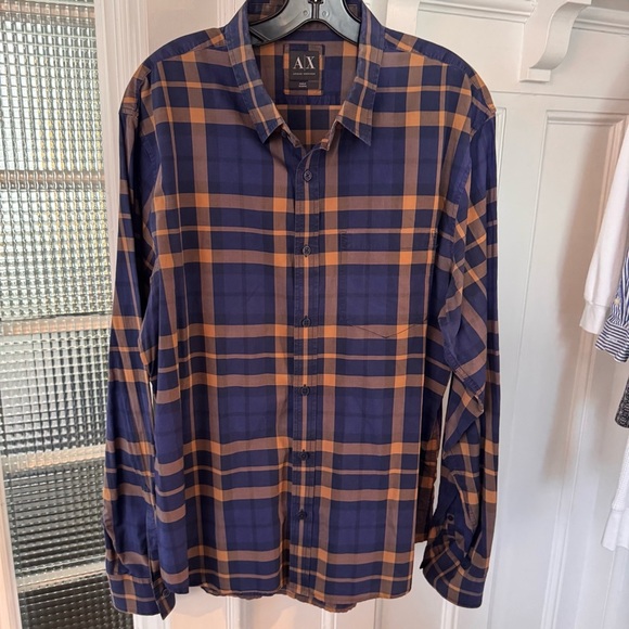 A/X Armani Exchange Men's Blue and Tan Button Down Long-Sleeved Shirt Size XL - Picture 10 of 10